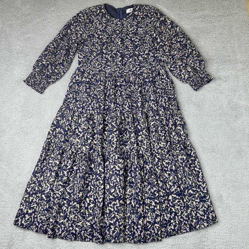 Lilac Dress Womens Small Navy Purple & Gold‎ Floral Boho Peasant Lined